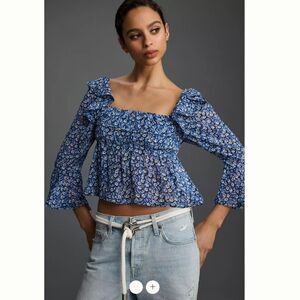 Anthropologie Maeve Square-Neck Sheer Babydoll Top